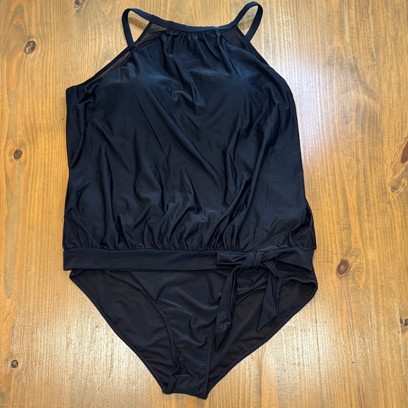 zando Other - NWOT women’s modest 2 piece swimsuit solid black tank top w/ high waisted